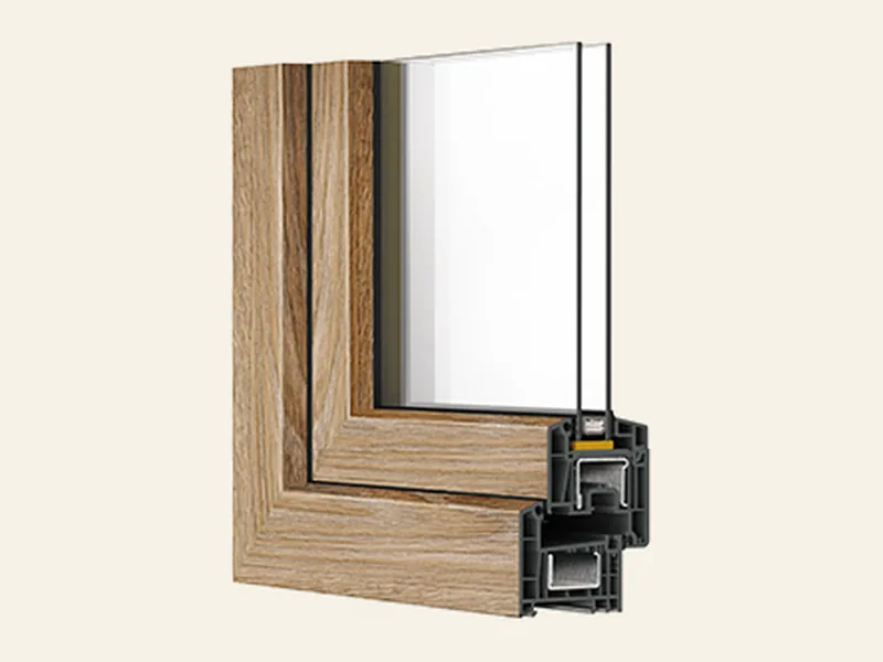 Profil Rehau Euro Design 70 — secțiune transversală cu vitraj termoizolant