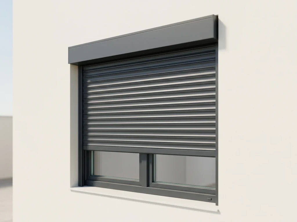 Rulou exterior din aluminiu antracit cu casetă aparentă, montat aplicat