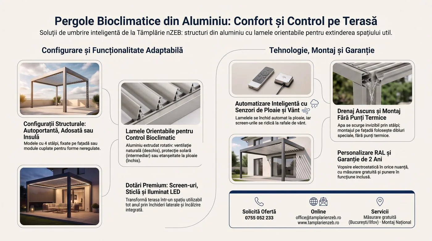 Infografic: pergole bioclimatice din aluminiu cu lamele orientabile