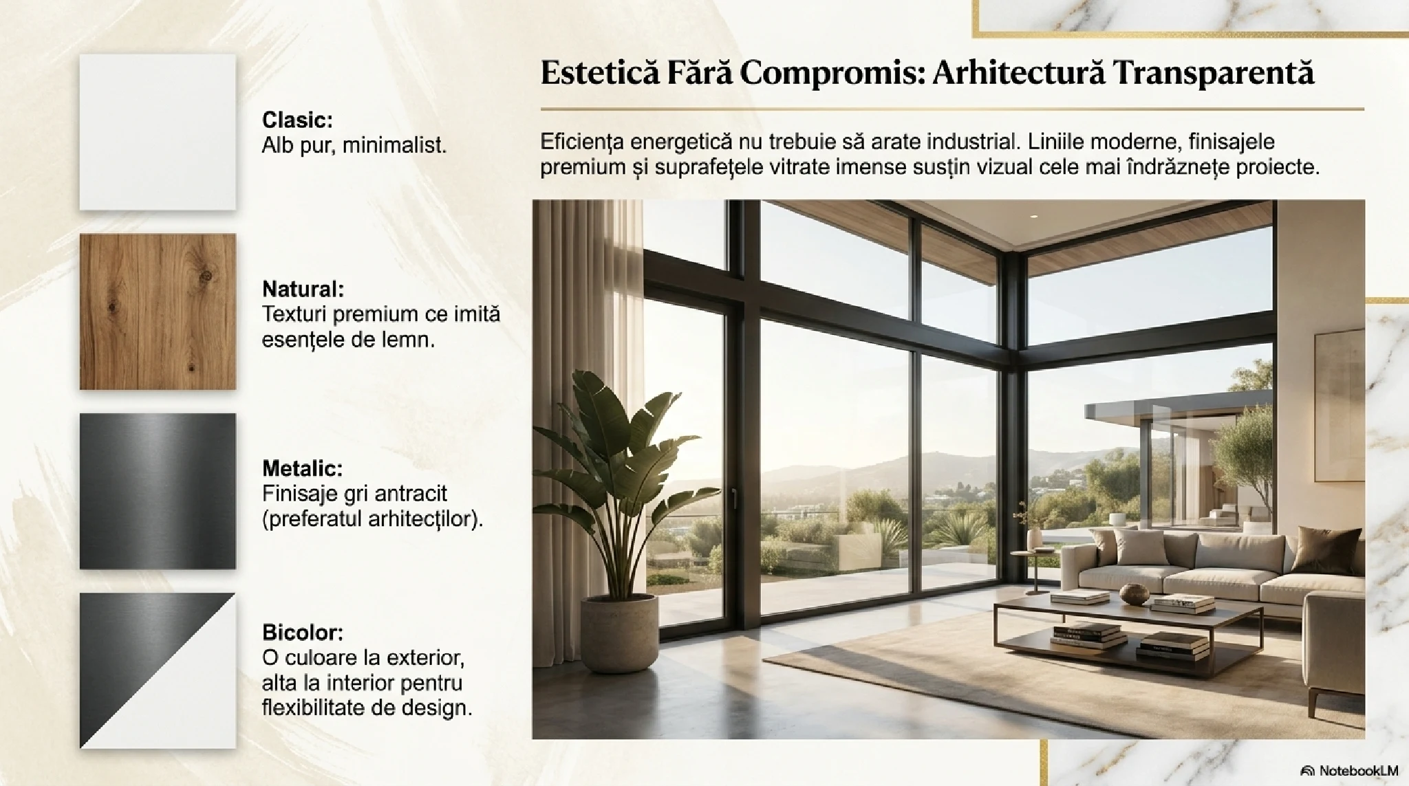 Estetică fără compromis: finisaje clasic, natural, metalic și bicolor